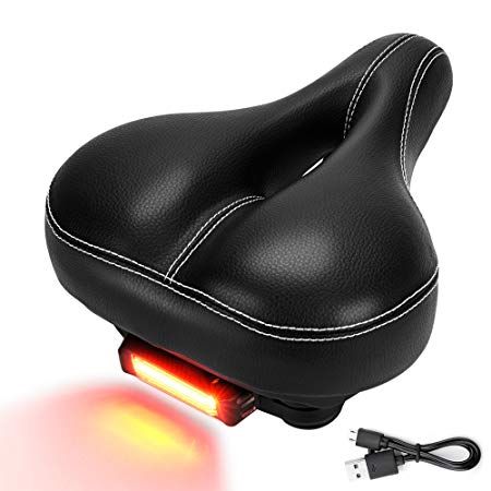 DAWAY Comfortable Men Women Bike Seat C99 Memory Foam Padded Leather Wide Bicycle Saddle Cushion with Taillight, Waterproof, Dual Spring Designed, Soft, Breathable, Fit Most Bikes, 1 Year Warranty