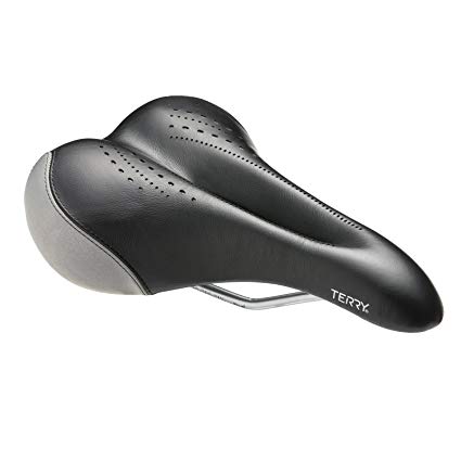 Terry Liberator Y Elite Bike Saddle - Men’s Professional Leather Breathable Bike Seat Mountain Bicycle, Lightweight Gel Cushion Comfortable Cycling with Shaped Rear Reflective Panel - Black/Nightlight