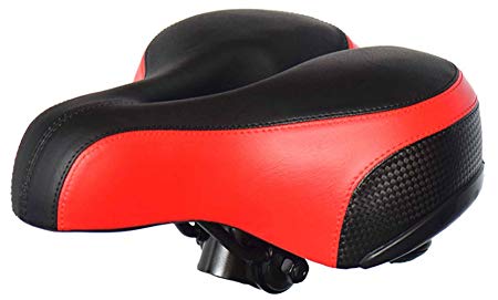 TB Wider Thicker Soft Bike Saddle Seat Newest Cycling MTB Bike Saddle Cushion Mountain Bike Saddle Sette With Red Safety Reflective Tape Leather Bike seat Saddle With Wrench & Cover