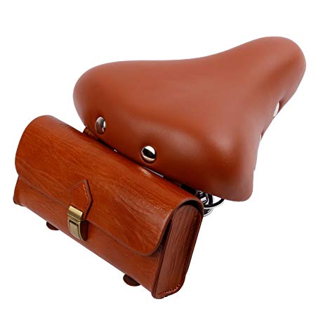 Sprung Vintage Bicycle Saddle Xmas Gift - Yopoon Comfy Wide Saddle Comfortable Bicycle Seat for Men Women Brown