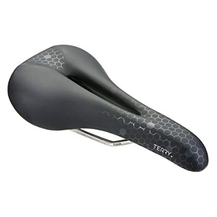 Terry Fly Ti Gel Saddle, Men’s Bike Mountain Multi Density Foam Molded with a Thin Gel Layer Seat, Male’s Bicycle Cushion with Central Relief Zone and Ergonomic Design,Waterproof Leather - Black/Gray