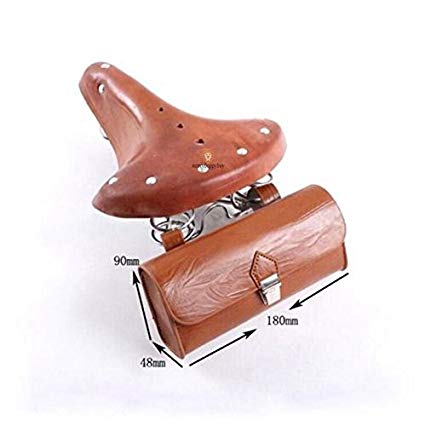 Gazelle Trading Vintage Classic Comfort Leather Touring Low Rider Bicycle Bike Cycling Saddle Seat Coffee With a cute back bag